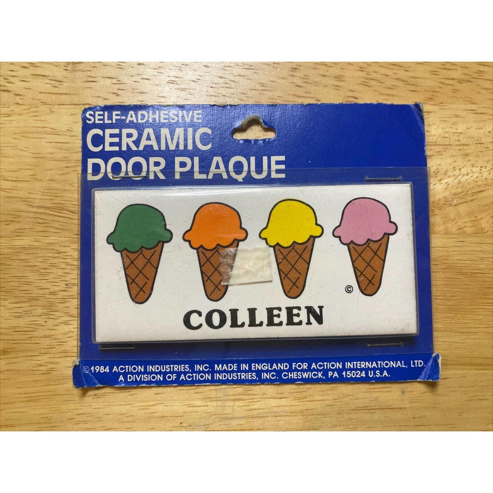 Vintage Retro Dead Stock COLLEEN With Ice Cream Ceramic Name Wall Plaque Sign
